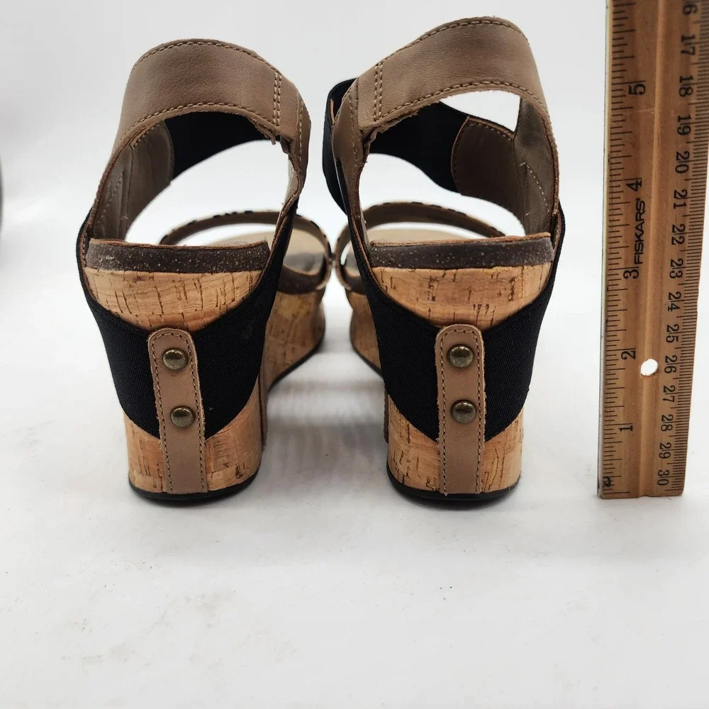 OTBT Bushnell Platform Wedge Sandals Women's 7M Leopard Print Black Tan Cork